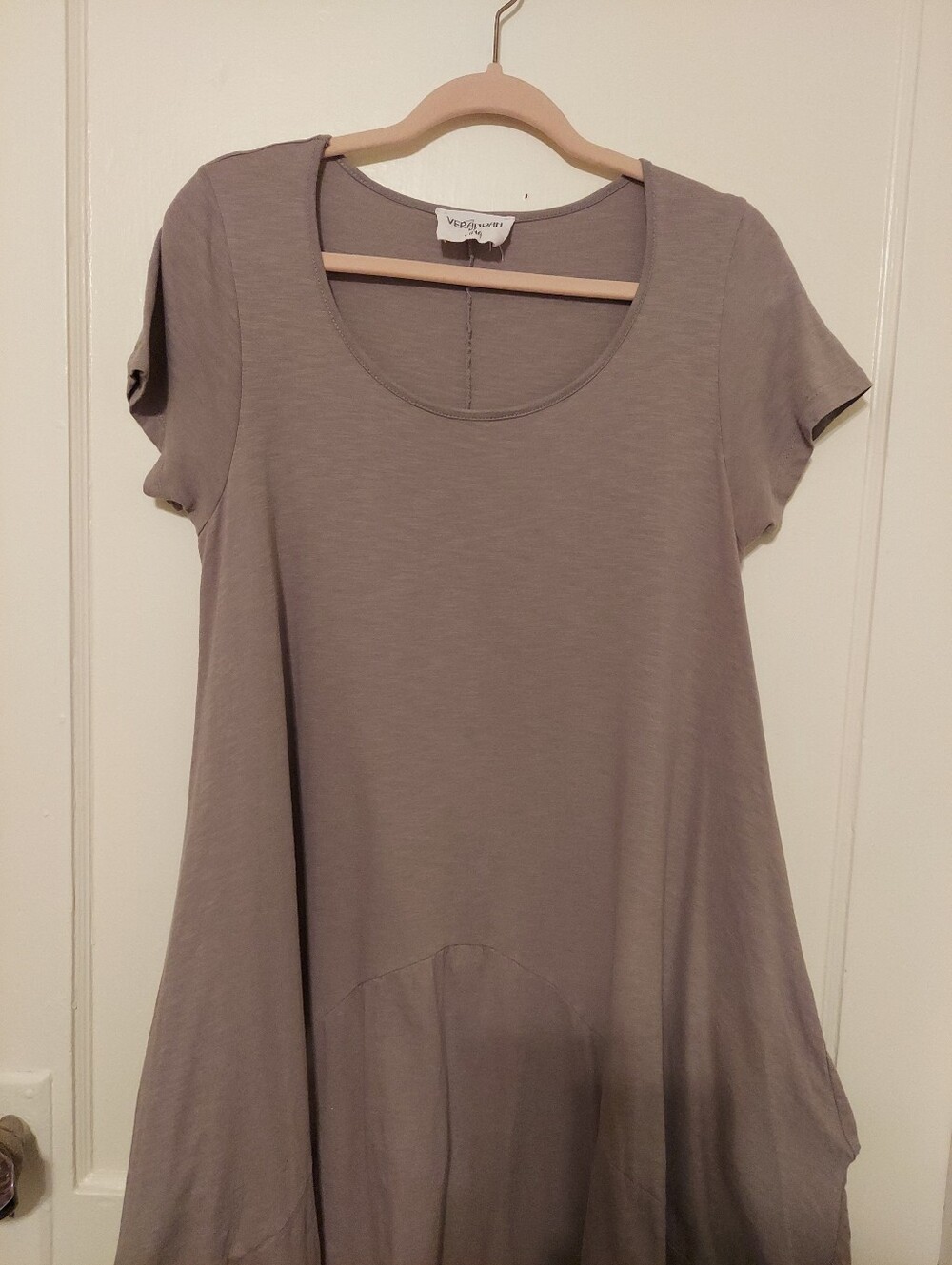Verandah By Vina Dress Womens Medium/Large Taupe 100%Cotton Lagenlook Pockets - Picture 2 of 8